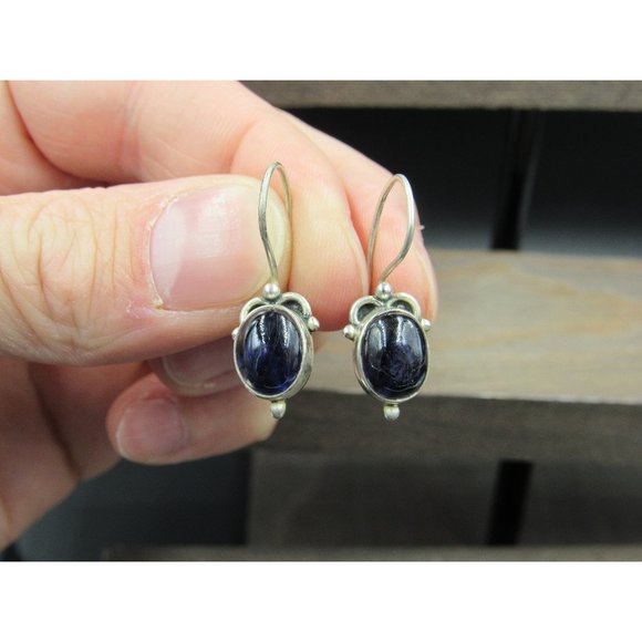 Jewelry - Sterling Silver Heavily Tarnished Dark Amethyst Stone Earrings